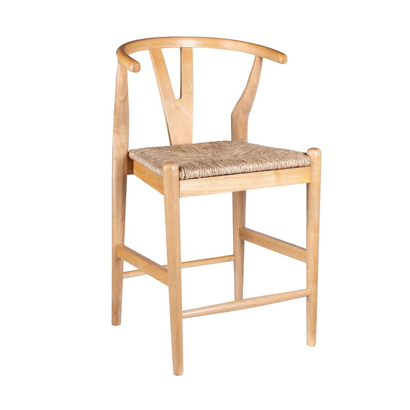 Cera Counter Stool Chair, Handwoven Rope, Natural Brown Wood