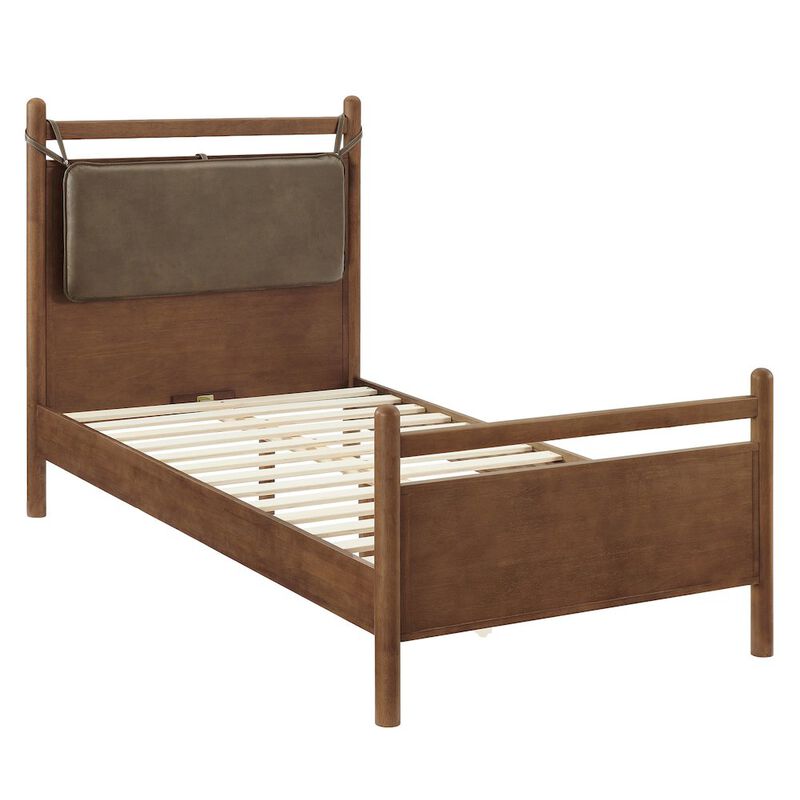 Leni Twin Size Vegan Leather and Wood Platform Bed Frame image number 3