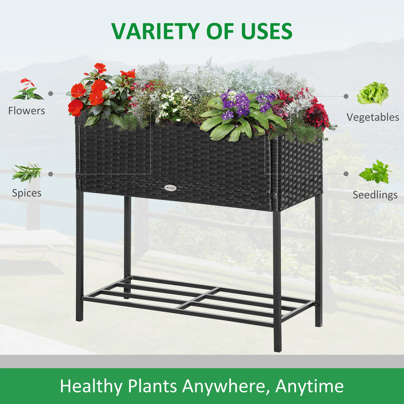 Hivvago Wicker Raised Garden Planter with Rack Shelf image number 3