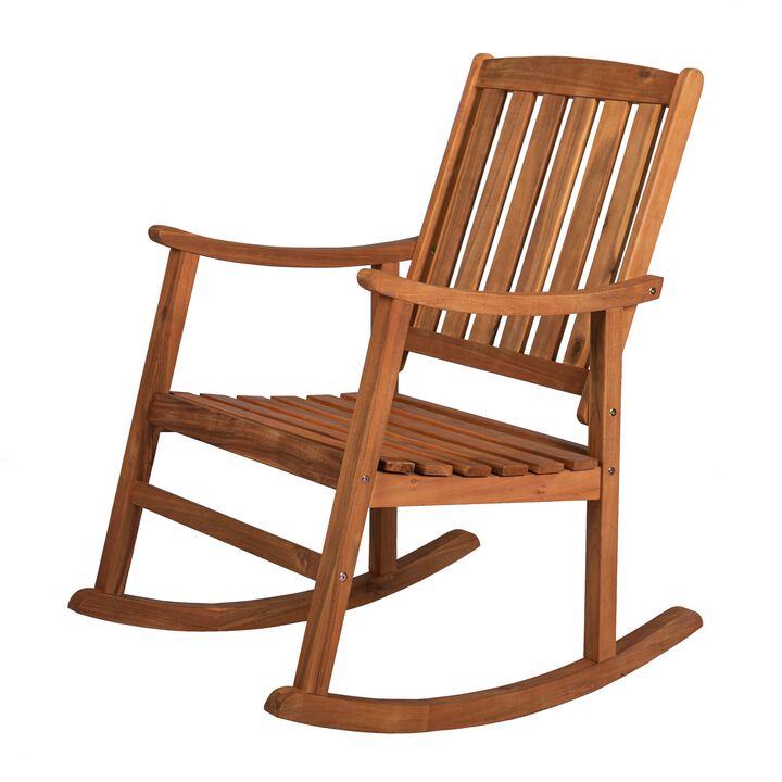 Perry Classic Slat-Back 300-Lbs Support Acacia Wood Patio Outdoor Rocking Chair, Teak (Set of 2)