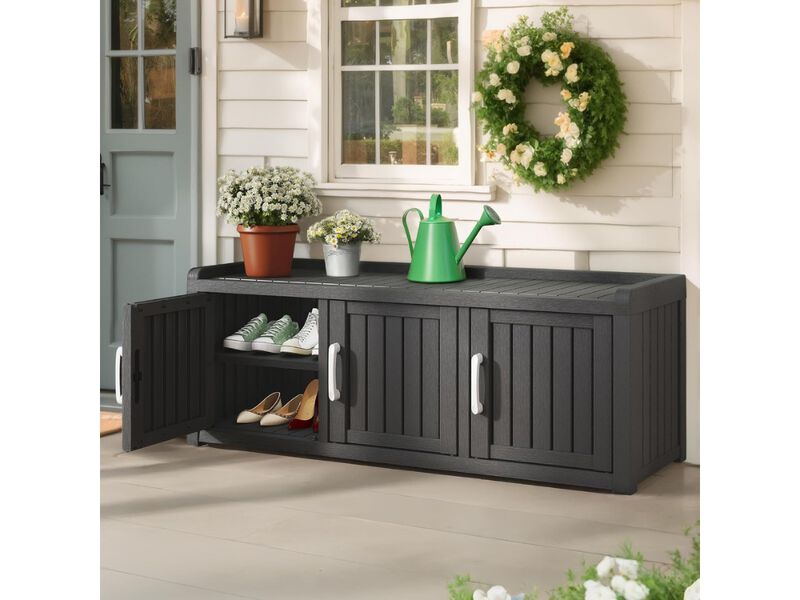 Entryway Shoe Storage Bench 3 Door Adjustable Shelves Black image number 1