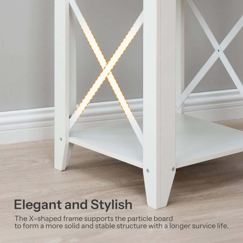 Modern 2-Tier Nightstand with USB Ports, Power Outlets and Storage Shelf-White image number 6