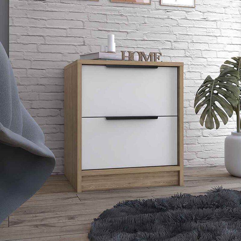 Modern Nightstand 19" H, Two Drawers, White