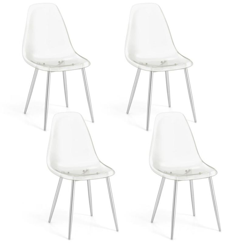 Hivvago Set of 4 Dining Chairs Modern Plastic Shell Side Chair with Clear Seat and Wood Legs