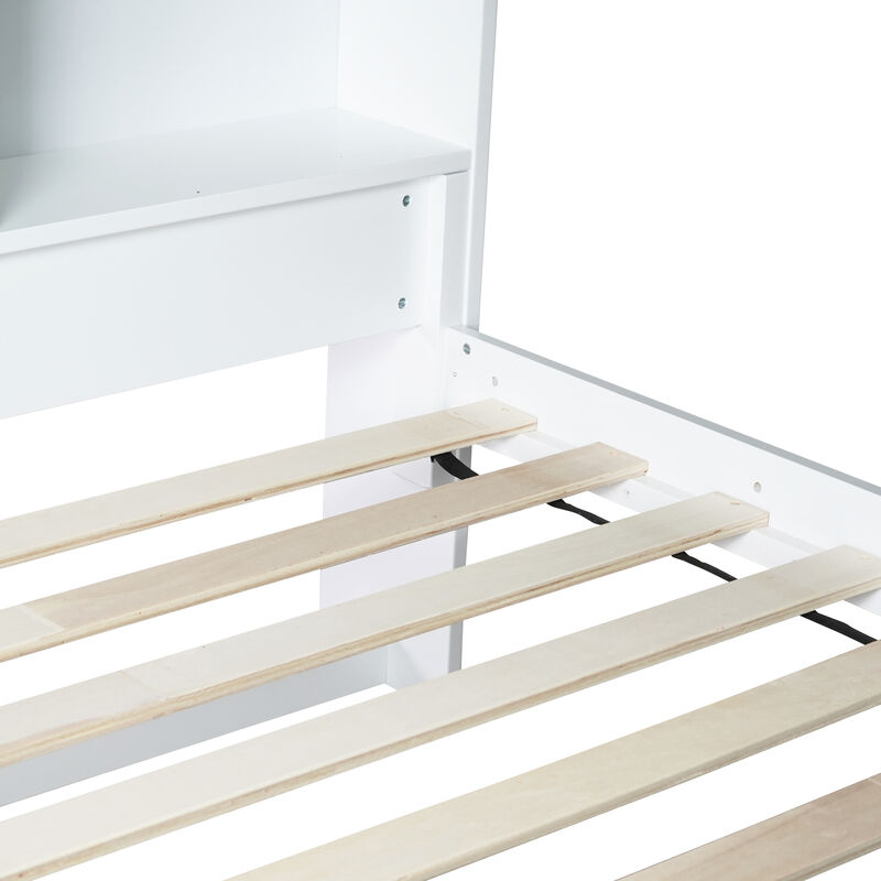 Whisen Twin Over Twin Bunk Bed with Built-in Bookcase Headboard, Safety Guardrails, and Detachable Ladder, Convertible to Two Individual Twin Beds image number 8