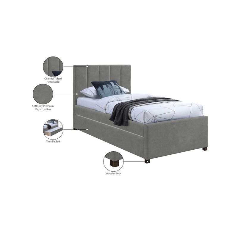 Meridian Furniture Hudson Grey Vegan Leather Twin Trundle Bed