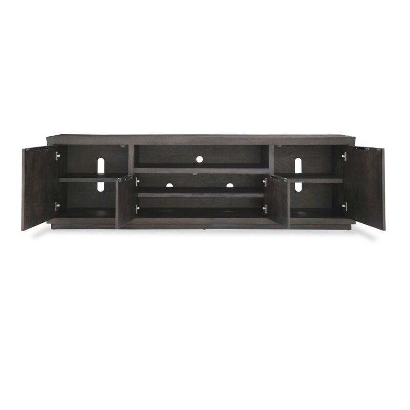 Jose 84 Inch Acacia Wood TV Entertainment Center Console, 4 Cabinets, Gray - Benzara