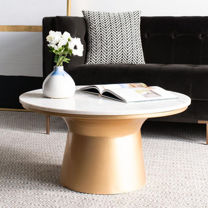 Safavieh Mila Pedestal Coffee Table, White Marble/Brass