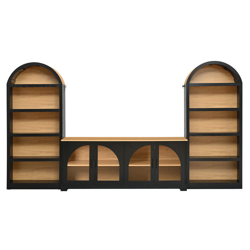 Merax Modular TV Stand with 2 Glass-Door Cabinets & 2 Open Shelves &ndash; Adjustable Storage image number 0