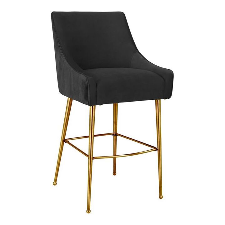 TOV Furniture Beatrix Pleated Black Velvet Bar Stool
