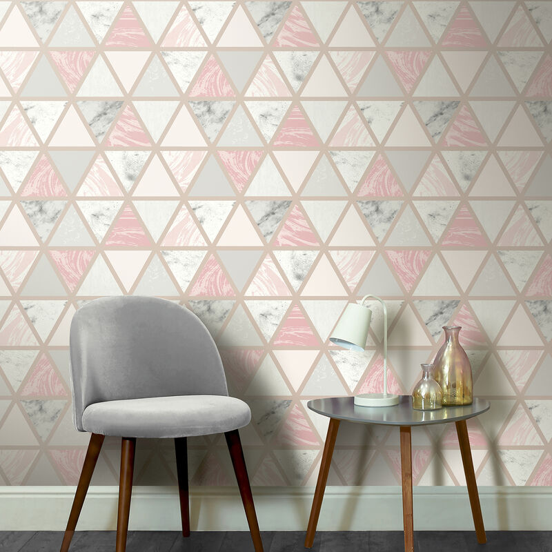 Marcy Pink Triangle Grid Wallpaper (Set of 2) image number 5