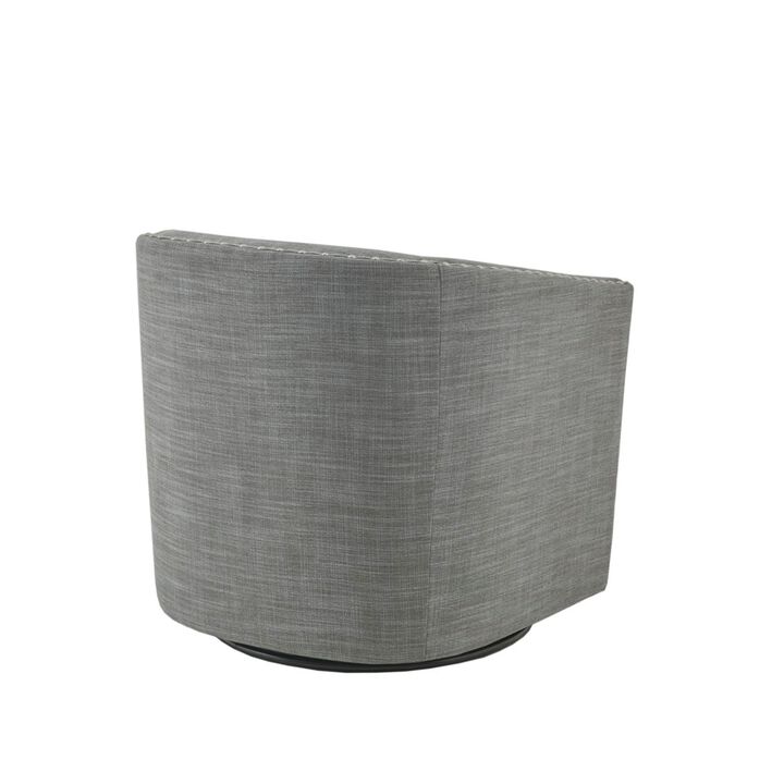 Gracie Mills Leyla Upholstered Barrel Swivel Chair with Black Metal Base