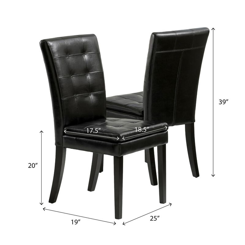 Brenda Dining Side Chair Set of 2, Black Wood, Tufted Faux Leather