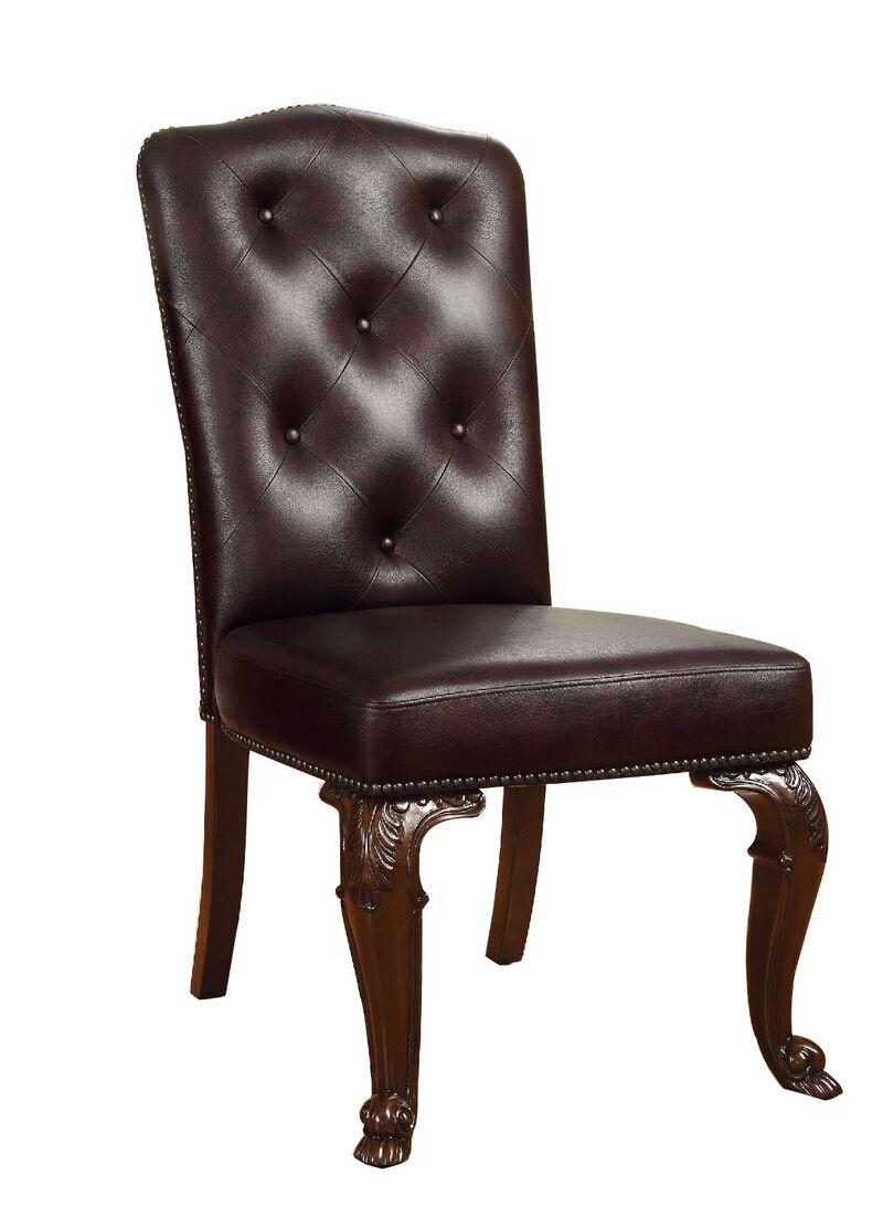 Bellagio Traditional Side Chair With Leather Upholstery, Set Of 2-Benzara