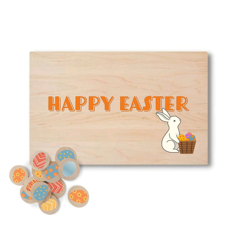 Happy Easter Solid Maple Wood Serving Board Platter - 11" x 16" | Easter Egg Wooden Tokens | Made in the USA image number 0