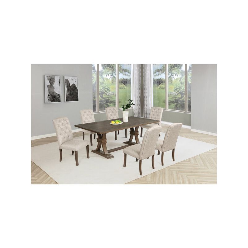 Best Quality Furniture 7 Piece Traditional Dining Set With Beige Side Chairs