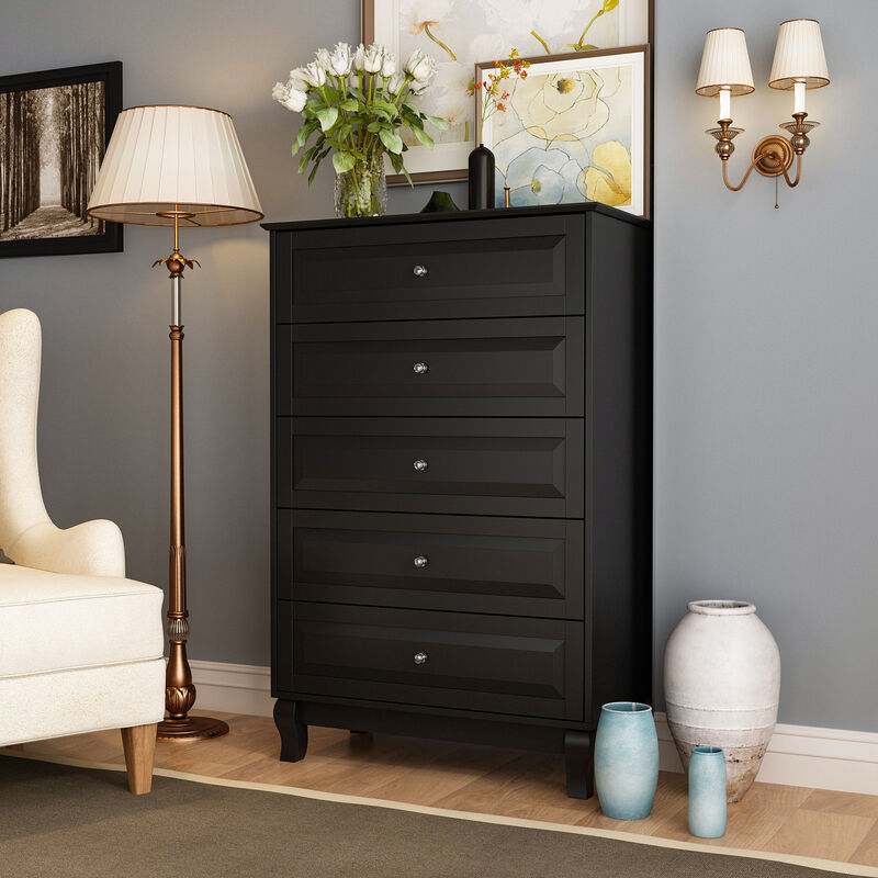 FUFU&GAGA  Classic Black 5-Drawer Chest with Elegant Design and Ample Storage for Bedroom (31.5" W x 47.2" H x 15.7" D) Black