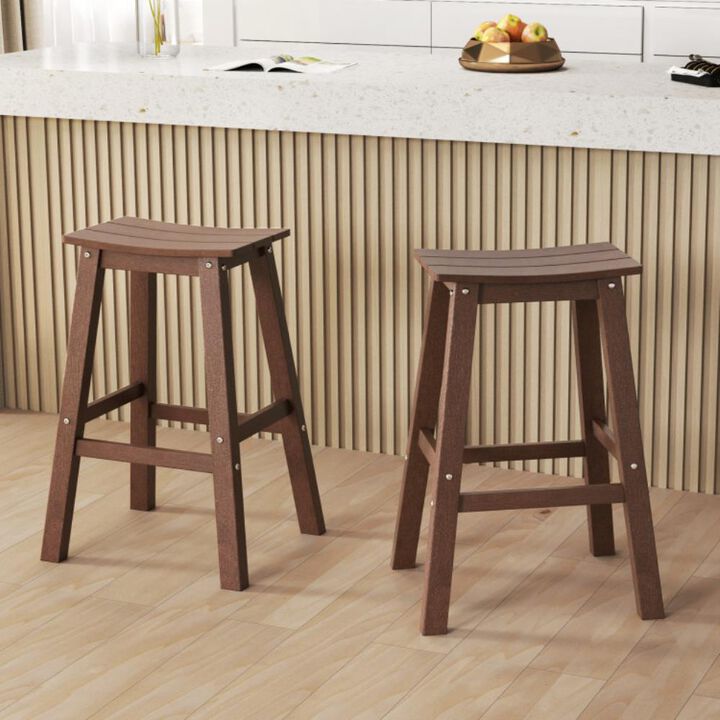 Hivvago 29 Inch HDPE Patio Bar Stool Set of 2 Armless Saddle Stools
