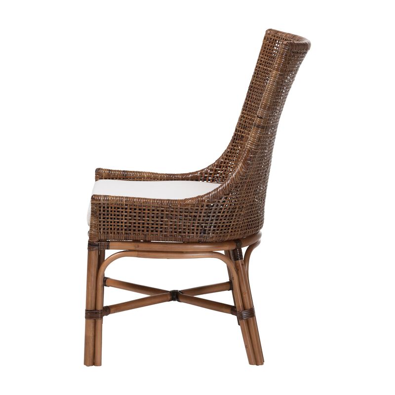 bali & pari Bella Rattan Dining Chair with Cushion - Handwoven Wicker Accent Side Chair with High Backrest, Coastal Boho Seating for Kitchen or Dining Area, Coffee Bean image number 2