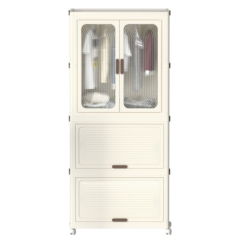Clihome Portable Wardrobe Closet Storage Organizer,Clothes Dresser,Magnetic Doors with 4 Cubes & Hanging Rod image number 0