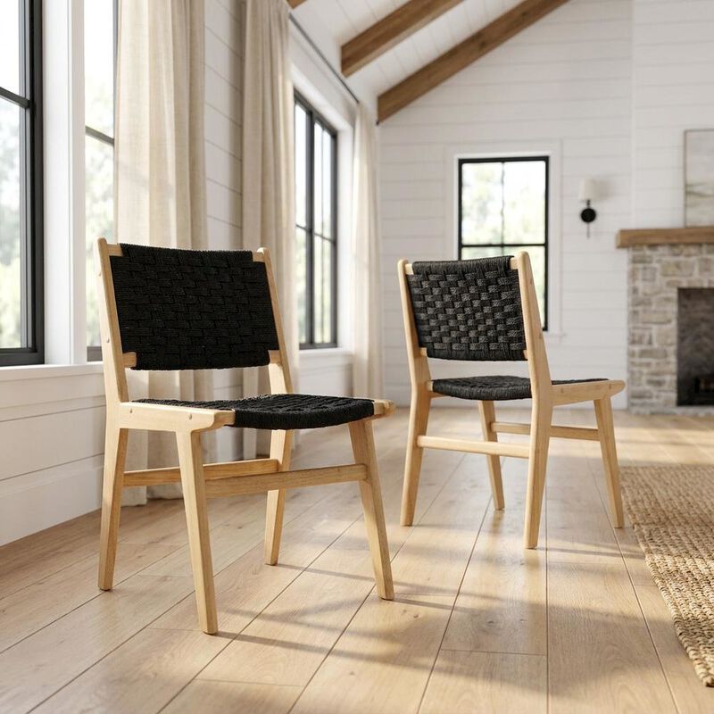 Woven Rope Wood Dining Side Chairs, Walnutt Black, Set of 2 image number 3
