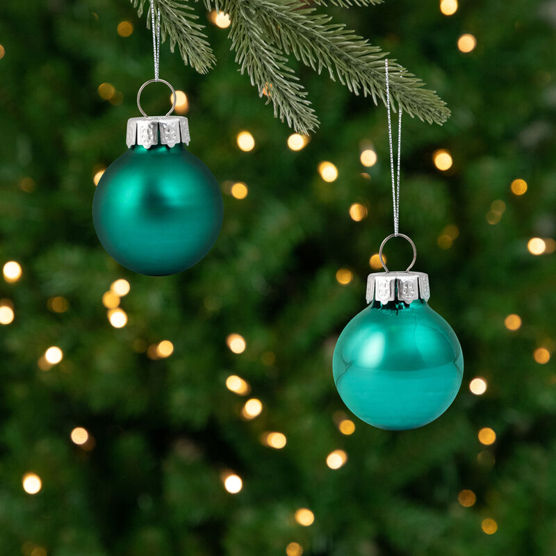24ct Green 2-Finish Glass Christmas Ball Ornaments 1" (25mm) image number 2