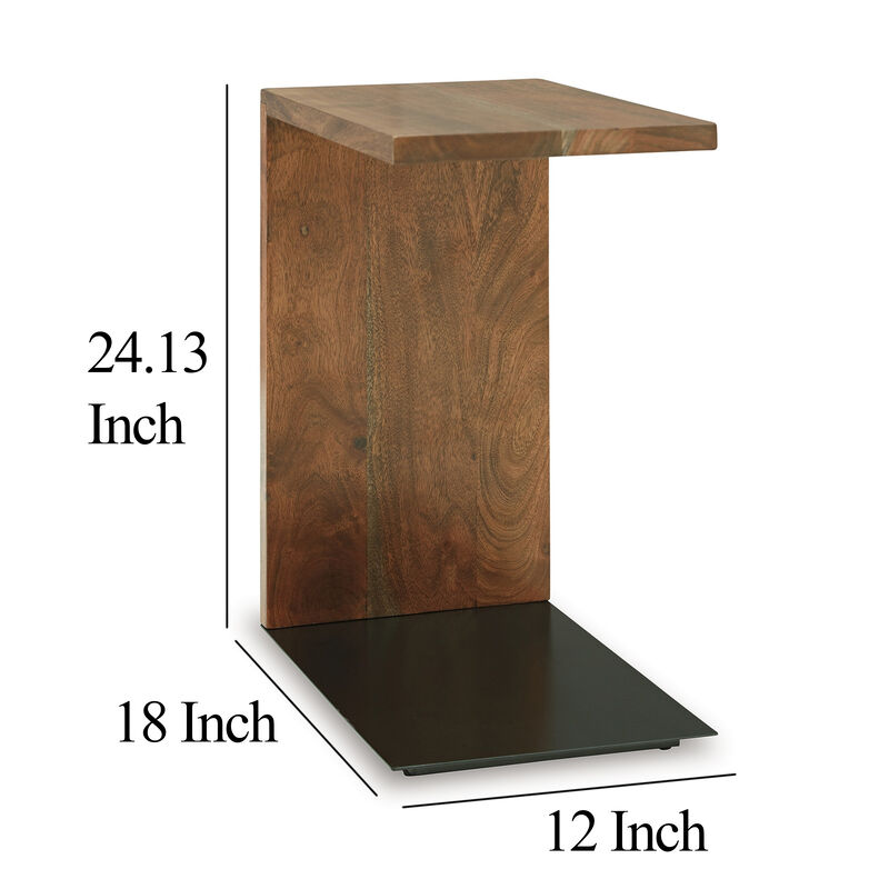Accent Table, Solid Wood C Shape Design, 18 Inch, Dark Brown