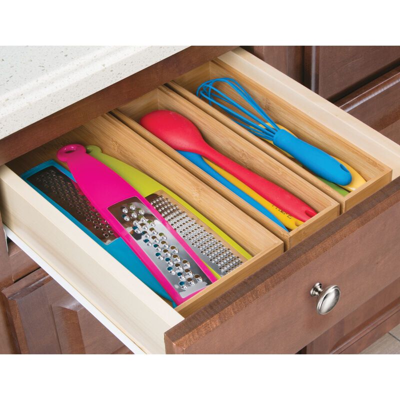 mDesign Stackable 15" Long Wooden Bamboo Drawer Organizer - 4 Pack, Natural Wood image number 4
