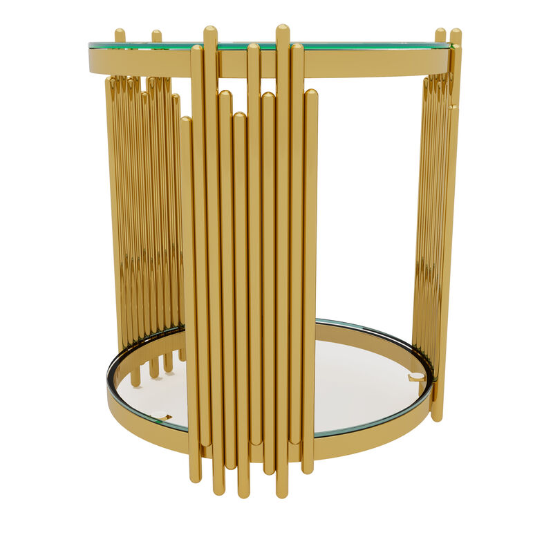 Merax Modern Mirror Round End Table Asymmetrical Metal Frame with Lower Shelf image number 0
