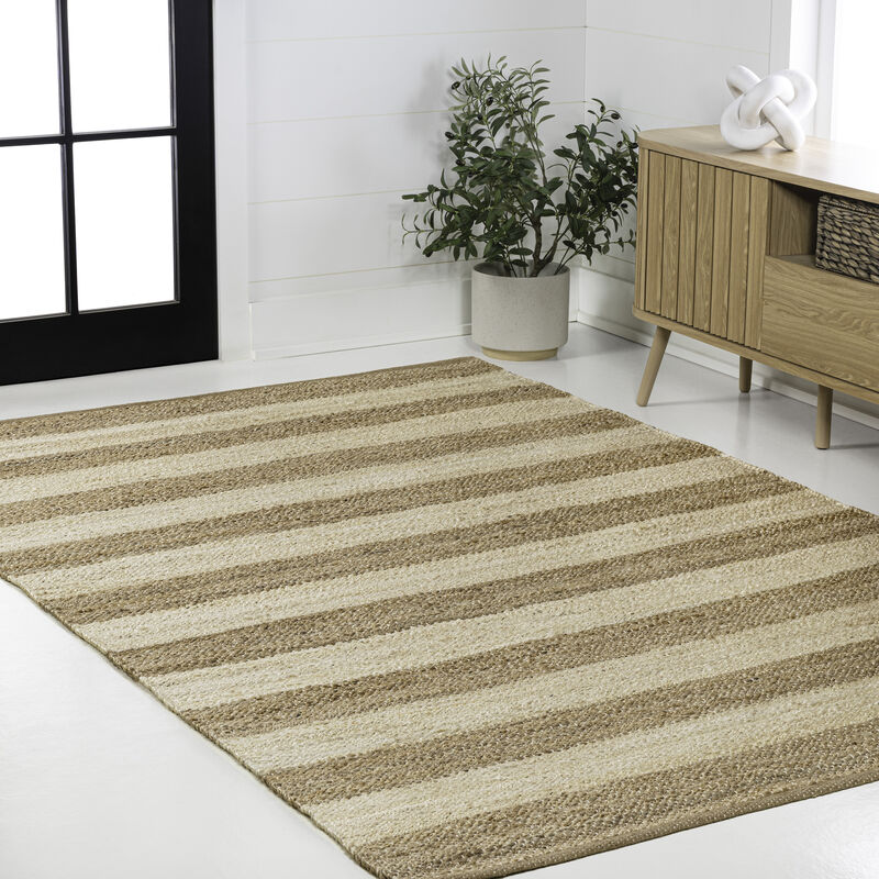Jayden Rustic Farmhouse Woven Jute Stripe Area Rug