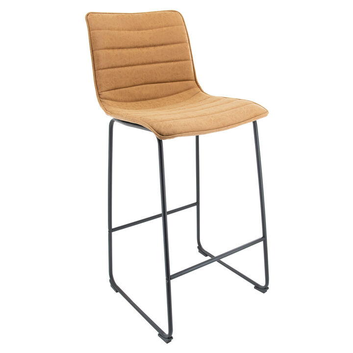 LeisureMod Brooklyn 29.9" Modern Leather Bar Stool with Black Iron Base & Footrest &ndash; Stylish and Durable Seating for Kitchen or Bar