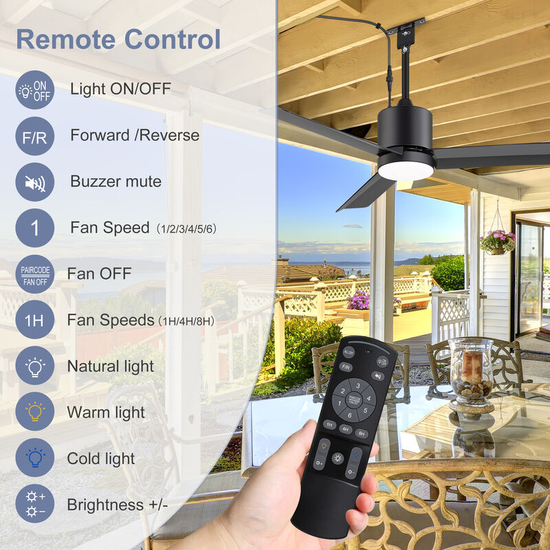 Breezary 42" Waterproof Outdoor Ceiling Fan with Light, Dimmable LED, DC Motor, 6 Speeds, Remote Control, Quiet image number 4