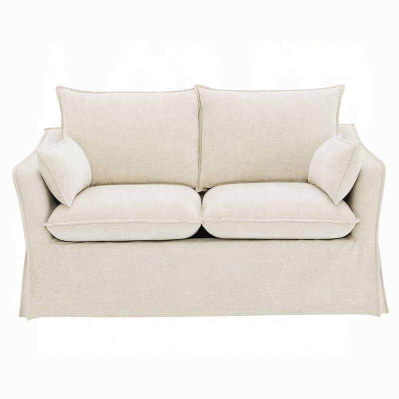 Seya Modern Loveseat with 2 Pillow, Beige Linen Plush Cushions, 58 Inch image number 2