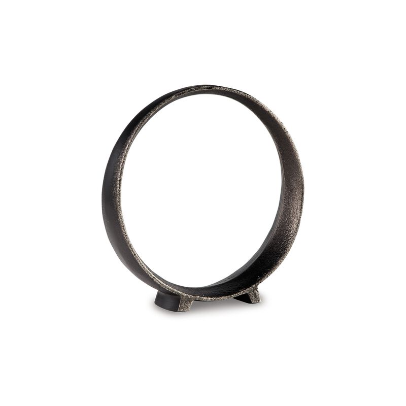 Dalie Sculpture, Round Metal Accent Tabletop Size, 12 Inch, Black - Benzara