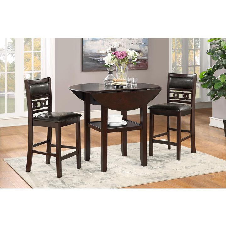 New Classic Furniture Furniture Gia Solid Wood Counter Drop Leaf Table  Chairs in Ebony