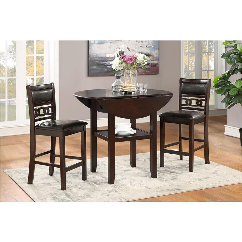 New Classic Furniture Furniture Gia Solid Wood Counter Drop Leaf Table  Chairs in Ebony
