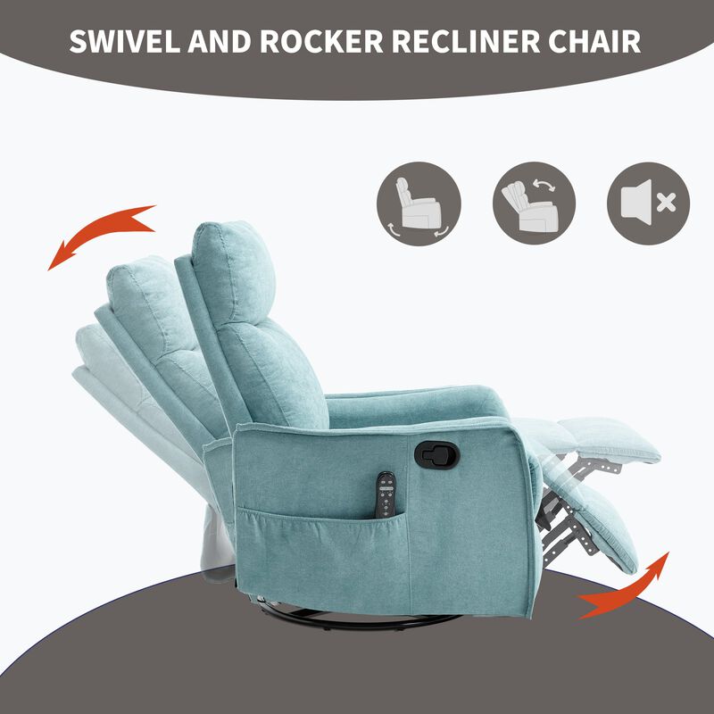 Manual Recliner Chair with Heat and Massage, Rocker and Swivel Chair in Fabric for Living Room image number 8