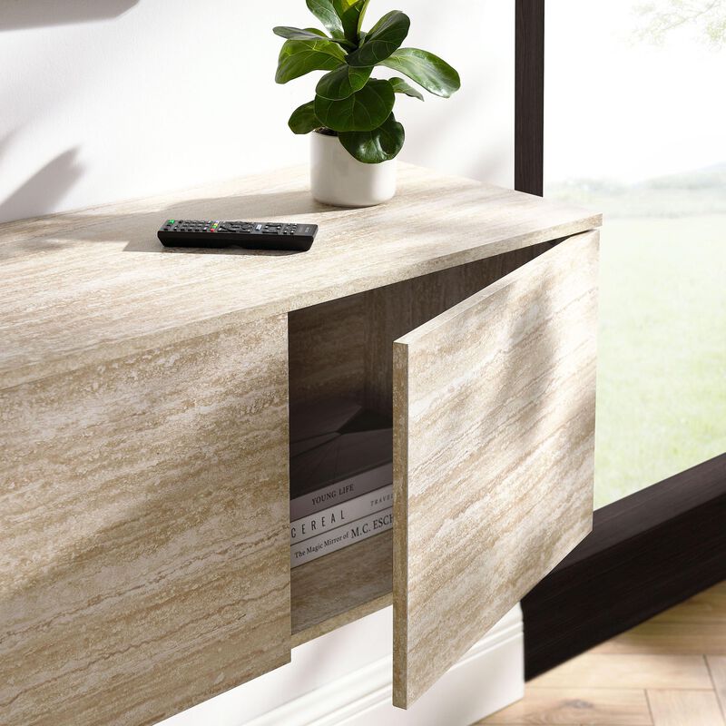 Modway Terra Wall Mounted Floating TV Stand in Travertine image number 4