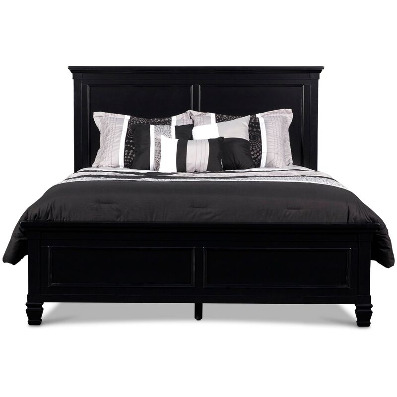 Umi King Size Bed, Classic Panel Design with Molded Details, Black Wood - Benzara