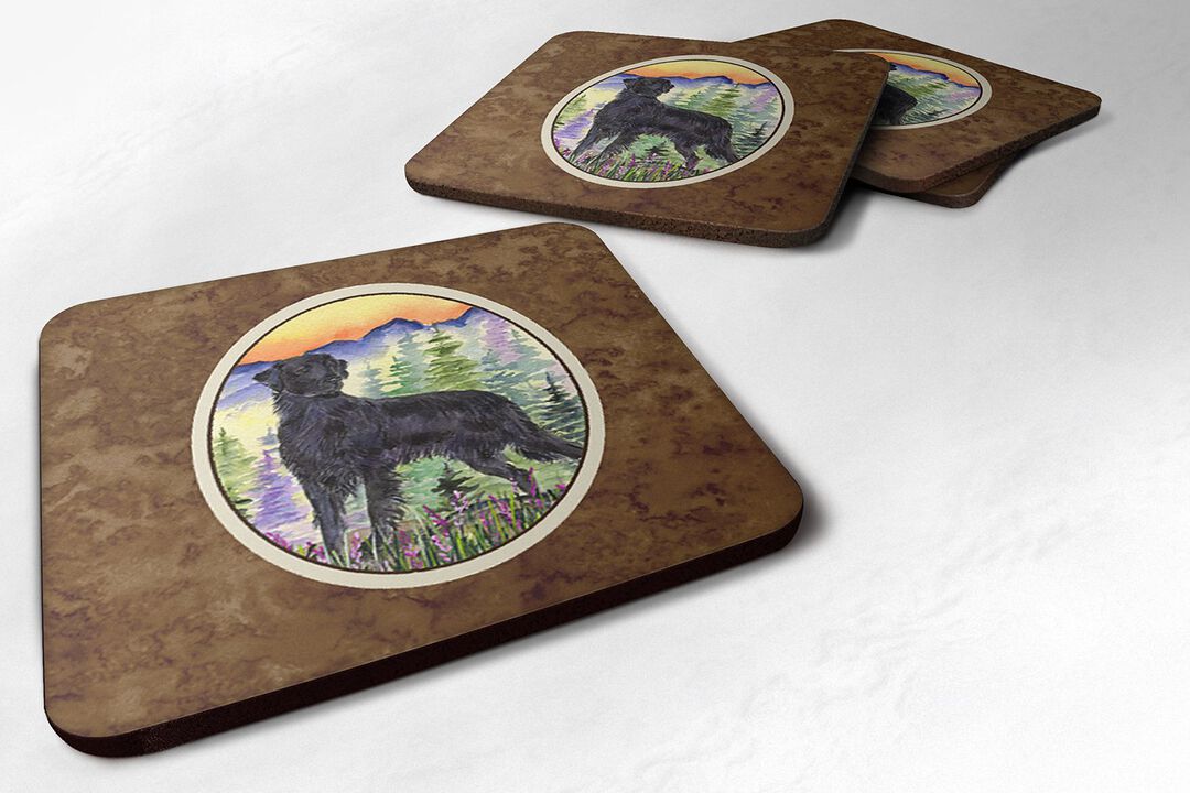 Caroline's Treasures SS8263FC Flat Coated Retriever Foam Coasters (Set of 4), 3.5 H x 3.5 W, Multicolor