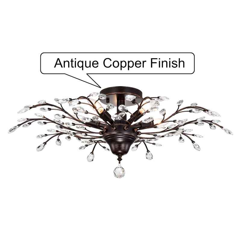 Grace 5-light Antique Copper Finish Crystal Leaves Flush Mount image number 4