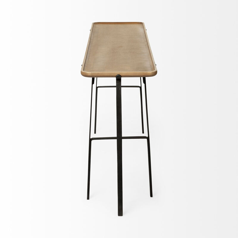 HomeRoots 60" Brown and Black Solid Wood and Metal Trestle Console Table image number 3