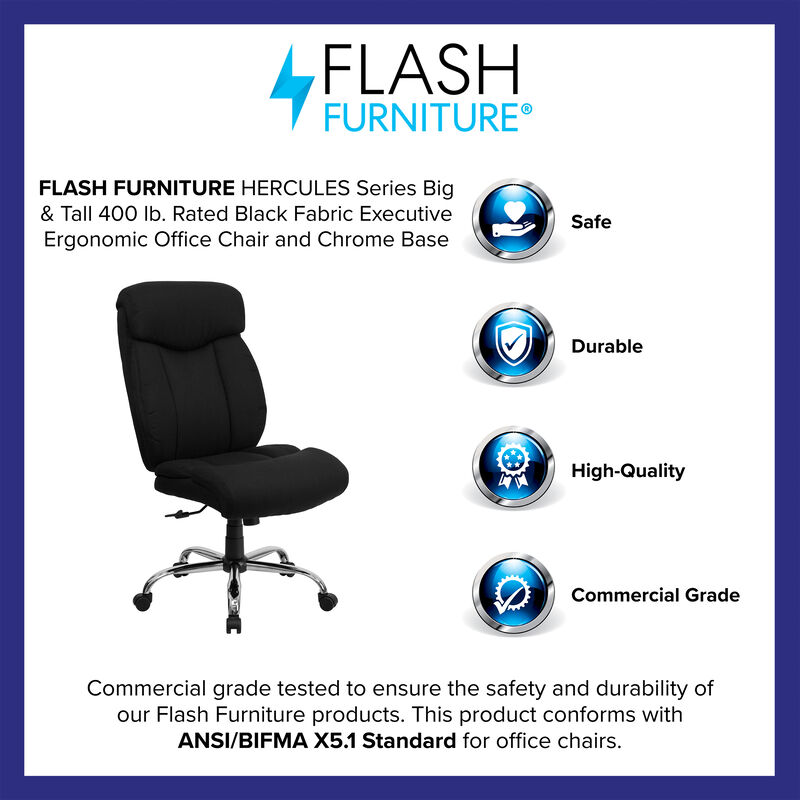 HERCULES Series Big & Tall 400 lb. Rated Black Fabric Executive Ergonomic Office Chair and Chrome Base image number 3