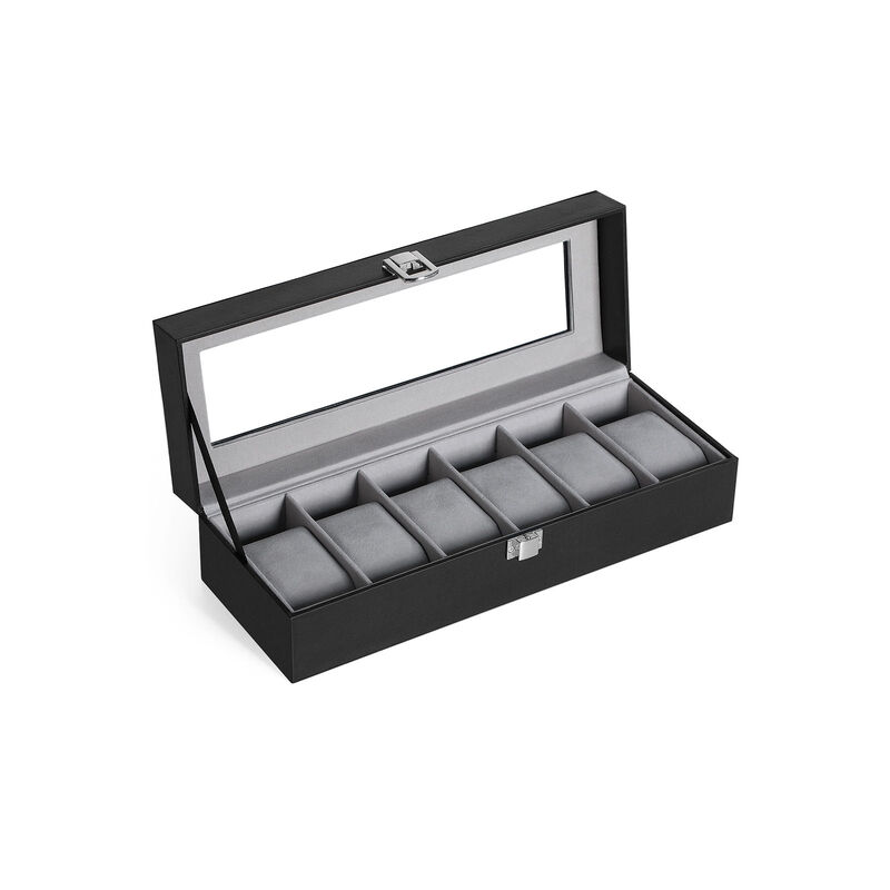 6-Slot Watch Box Men's Case with Glass Top, Lockable Display Organizer
