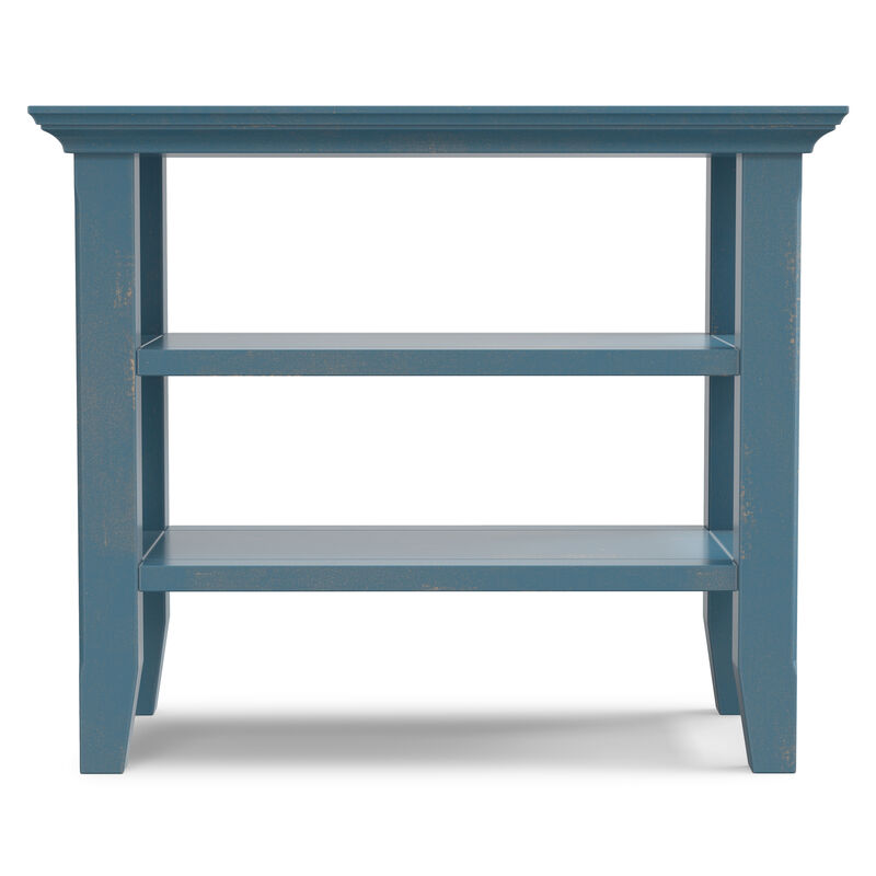 Acadian 14 inch Wide Solid Wood Transitional Narrow Side Table in Distressed Coastal Blue