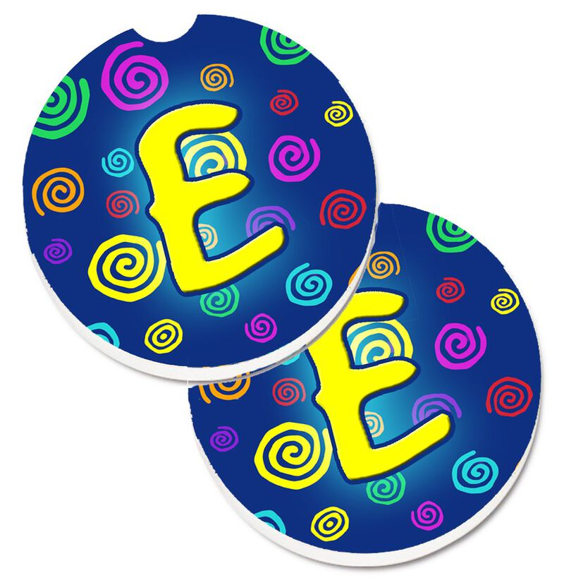 Caroline's Treasures Letter E Initial Monogram - Blue Swirls Set of 2 Cup Holder Car Coasters CJ1011-ECARC, 2.56, Multicolor