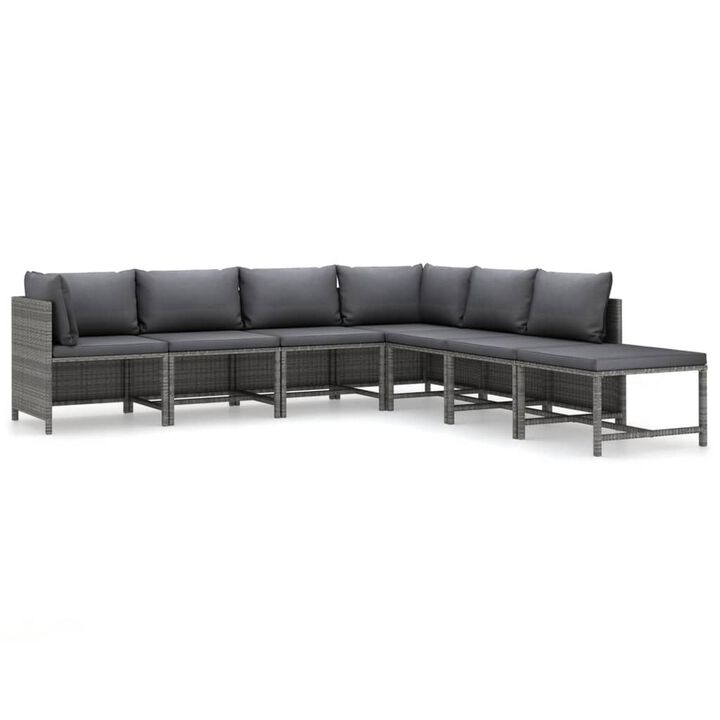 Avio 7pc Outdoor Modular Sofa Set with Ottoman, Dark Gray Poly Rattan - Benzara