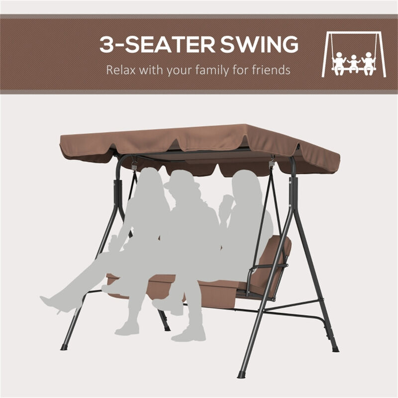 3-Seat Outdoor Patio Swing Chair with Canopy for Garden Porch & Backyard