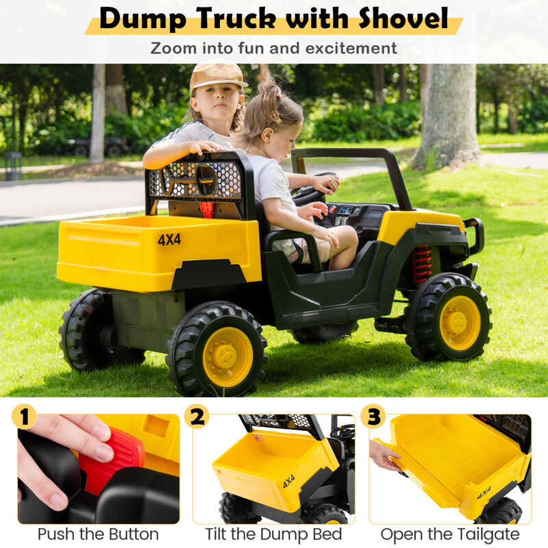 Kids 24V Electric Dump Truck Ride On Car with 2 Seats for Yard and Garden-Yellow image number 6