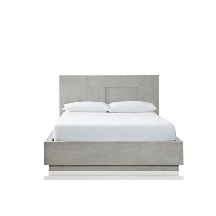 Glimps California King Platform Bed, Cross Grain Panel Headboard, Gray - Benzara